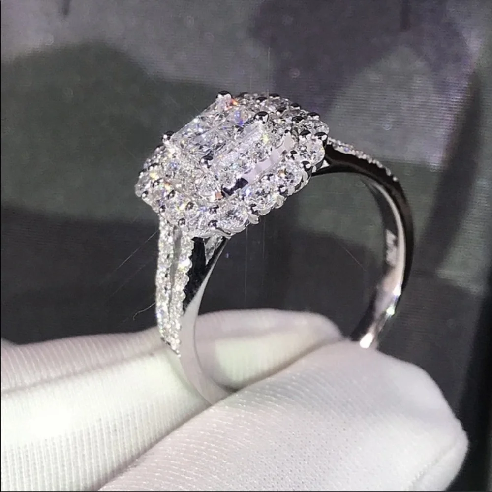 💯 NEW 925 STERLING SILVER DIAMOND HALO RING, CUTE RING, SHINY RING. - Picture 3 of 7